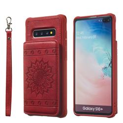 Luxury Embossing Sunflower Multifunction Leather Back Cover for Samsung Galaxy S10 Plus(6.4 inch) - Red