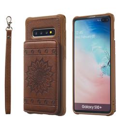 Luxury Embossing Sunflower Multifunction Leather Back Cover for Samsung Galaxy S10 Plus(6.4 inch) - Coffee