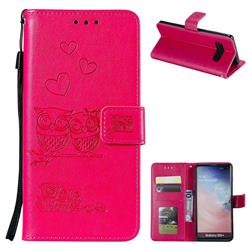 Embossing Owl Couple Flower Leather Wallet Case for Samsung Galaxy S10 Plus(6.4 inch) - Red