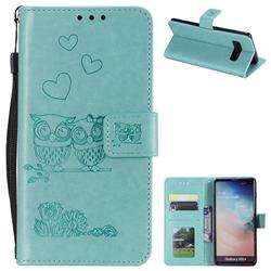 Embossing Owl Couple Flower Leather Wallet Case for Samsung Galaxy S10 Plus(6.4 inch) - Green