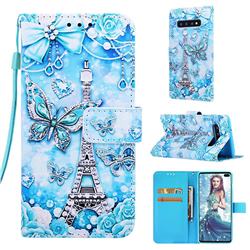 Tower Butterfly Matte Leather Wallet Phone Case for Samsung Galaxy S10 Plus(6.4 inch)