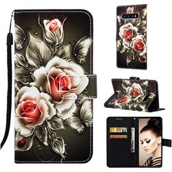 Black Rose Matte Leather Wallet Phone Case for Samsung Galaxy S10 Plus(6.4 inch)