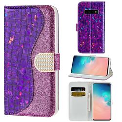 Glitter Diamond Buckle Laser Stitching Leather Wallet Phone Case for Samsung Galaxy S10 Plus(6.4 inch) - Purple