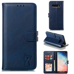 Embossing Happy Cat Leather Wallet Case for Samsung Galaxy S10 Plus(6.4 inch) - Blue
