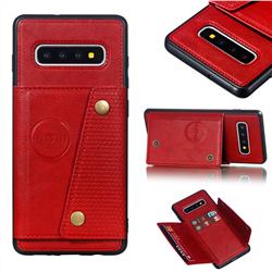 Retro Multifunction Card Slots Stand Leather Coated Phone Back Cover for Samsung Galaxy S10 Plus(6.4 inch) - Red