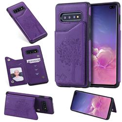 Luxury Tree and Cat Multifunction Magnetic Card Slots Stand Leather Phone Back Cover for Samsung Galaxy S10 Plus(6.4 inch) - Purple