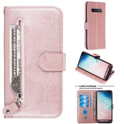 Retro Luxury Zipper Leather Phone Wallet Case for Samsung Galaxy S10 Plus(6.4 inch) - Pink