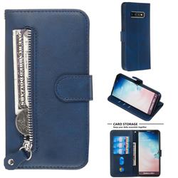Retro Luxury Zipper Leather Phone Wallet Case for Samsung Galaxy S10 Plus(6.4 inch) - Blue