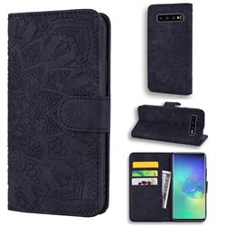 Retro Embossing Mandala Flower Leather Wallet Case for Samsung Galaxy S10 Plus(6.4 inch) - Black
