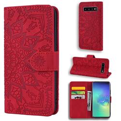 Retro Embossing Mandala Flower Leather Wallet Case for Samsung Galaxy S10 Plus(6.4 inch) - Red