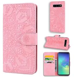 Retro Embossing Mandala Flower Leather Wallet Case for Samsung Galaxy S10 Plus(6.4 inch) - Pink