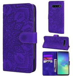 Retro Embossing Mandala Flower Leather Wallet Case for Samsung Galaxy S10 Plus(6.4 inch) - Purple