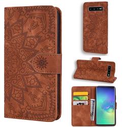 Retro Embossing Mandala Flower Leather Wallet Case for Samsung Galaxy S10 Plus(6.4 inch) - Brown