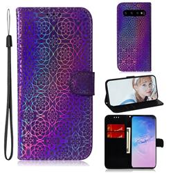 Laser Circle Shining Leather Wallet Phone Case for Samsung Galaxy S10 Plus(6.4 inch) - Purple