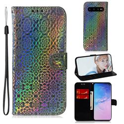 Laser Circle Shining Leather Wallet Phone Case for Samsung Galaxy S10 Plus(6.4 inch) - Silver