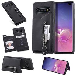 Retro Buckle Zipper Anti-fall Leather Phone Back Cover for Samsung Galaxy S10 Plus(6.4 inch) - Black
