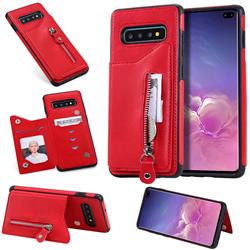 Retro Buckle Zipper Anti-fall Leather Phone Back Cover for Samsung Galaxy S10 Plus(6.4 inch) - Red