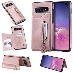 Retro Buckle Zipper Anti-fall Leather Phone Back Cover for Samsung Galaxy S10 Plus(6.4 inch) - Pink