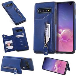 Retro Buckle Zipper Anti-fall Leather Phone Back Cover for Samsung Galaxy S10 Plus(6.4 inch) - Blue