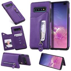 Retro Buckle Zipper Anti-fall Leather Phone Back Cover for Samsung Galaxy S10 Plus(6.4 inch) - Purple