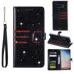 Retro Stitching Glitter Leather Wallet Phone Case for Samsung Galaxy S10 Plus(6.4 inch) - Black