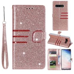 Retro Stitching Glitter Leather Wallet Phone Case for Samsung Galaxy S10 Plus(6.4 inch) - Rose Gold