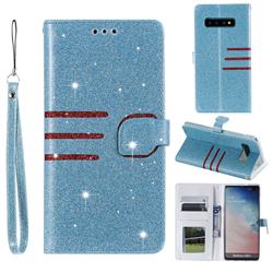 Retro Stitching Glitter Leather Wallet Phone Case for Samsung Galaxy S10 Plus(6.4 inch) - Blue
