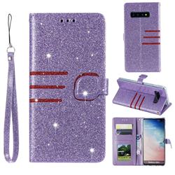 Retro Stitching Glitter Leather Wallet Phone Case for Samsung Galaxy S10 Plus(6.4 inch) - Purple