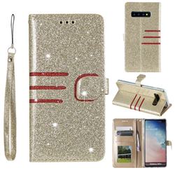 Retro Stitching Glitter Leather Wallet Phone Case for Samsung Galaxy S10 Plus(6.4 inch) - Golden