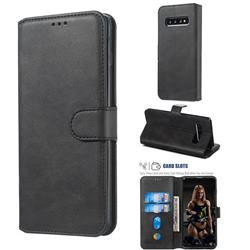 Retro Calf Matte Leather Wallet Phone Case for Samsung Galaxy S10 Plus(6.4 inch) - Black