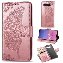 Embossing Mandala Flower Butterfly Leather Wallet Case for Samsung Galaxy S10 Plus(6.4 inch) - Rose Gold