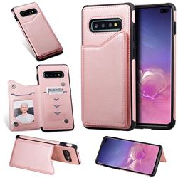 Luxury Multifunction Magnetic Card Slots Stand Calf Leather Phone Back Cover for Samsung Galaxy S10 Plus(6.4 inch) - Rose Gold