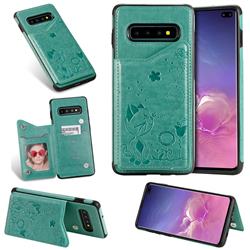 Luxury Bee and Cat Multifunction Magnetic Card Slots Stand Leather Back Cover for Samsung Galaxy S10 Plus(6.4 inch) - Green