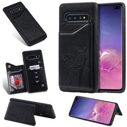 Luxury R61 Tree Cat Magnetic Stand Card Leather Phone Case for Samsung Galaxy S10 Plus(6.4 inch) - Black