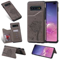 Luxury R61 Tree Cat Magnetic Stand Card Leather Phone Case for Samsung Galaxy S10 Plus(6.4 inch) - Gray