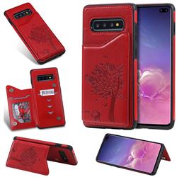 Luxury R61 Tree Cat Magnetic Stand Card Leather Phone Case for Samsung Galaxy S10 Plus(6.4 inch) - Red