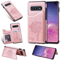 Luxury R61 Tree Cat Magnetic Stand Card Leather Phone Case for Samsung Galaxy S10 Plus(6.4 inch) - Rose Gold