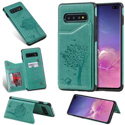 Luxury R61 Tree Cat Magnetic Stand Card Leather Phone Case for Samsung Galaxy S10 Plus(6.4 inch) - Green