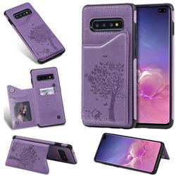 Luxury R61 Tree Cat Magnetic Stand Card Leather Phone Case for Samsung Galaxy S10 Plus(6.4 inch) - Purple