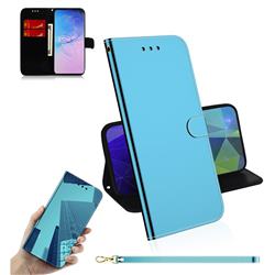 Shining Mirror Like Surface Leather Wallet Case for Samsung Galaxy S10 Plus(6.4 inch) - Blue