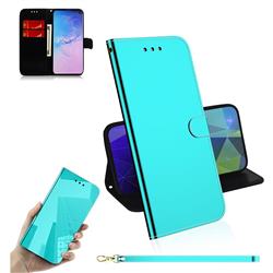 Shining Mirror Like Surface Leather Wallet Case for Samsung Galaxy S10 Plus(6.4 inch) - Mint Green