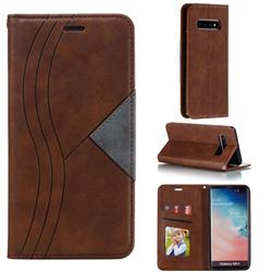 Retro S Streak Magnetic Leather Wallet Phone Case for Samsung Galaxy S10 Plus(6.4 inch) - Brown