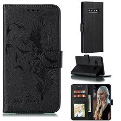 Intricate Embossing Lychee Feather Bird Leather Wallet Case for Samsung Galaxy S10 Plus(6.4 inch) - Black