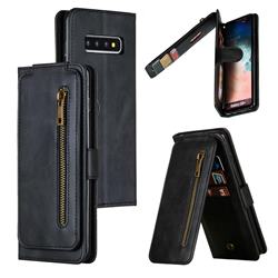 Multifunction 9 Cards Leather Zipper Wallet Phone Case for Samsung Galaxy S10 Plus(6.4 inch) - Black