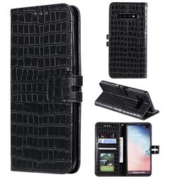Luxury Crocodile Magnetic Leather Wallet Phone Case for Samsung Galaxy S10 Plus(6.4 inch) - Black