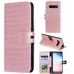 Luxury Crocodile Magnetic Leather Wallet Phone Case for Samsung Galaxy S10 Plus(6.4 inch) - Rose Gold