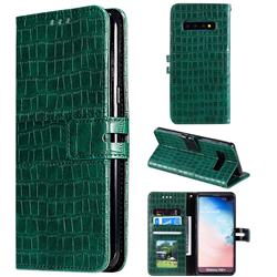 Luxury Crocodile Magnetic Leather Wallet Phone Case for Samsung Galaxy S10 Plus(6.4 inch) - Green