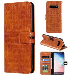 Luxury Crocodile Magnetic Leather Wallet Phone Case for Samsung Galaxy S10 Plus(6.4 inch) - Brown