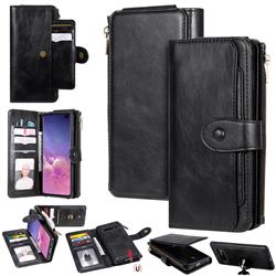 Retro Multifunction Zipper Magnetic Separable Leather Phone Case Cover for Samsung Galaxy S10 Plus(6.4 inch) - Black