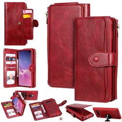 Retro Multifunction Zipper Magnetic Separable Leather Phone Case Cover for Samsung Galaxy S10 Plus(6.4 inch) - Red